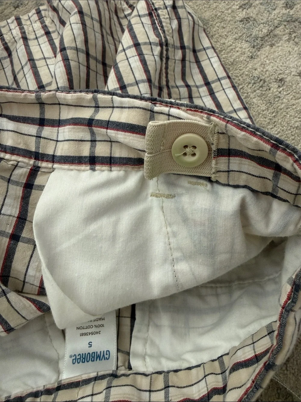 Gymboree Cream Shorts with Navy & Red Plaid